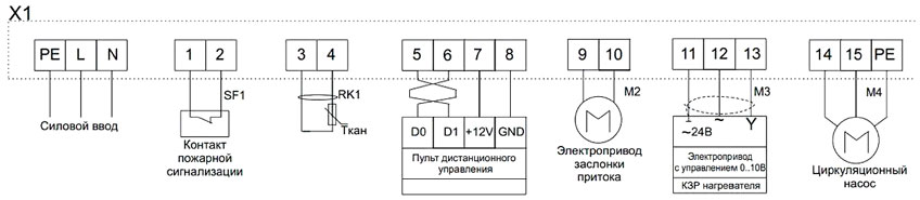 Схема подключения компактных приточных установок. Нововент K-1200/W
