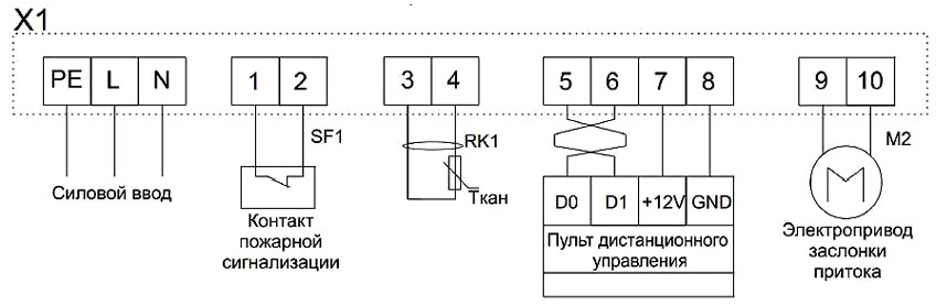 Схема подключения компактных приточных установок. Нововент К-2000/Е