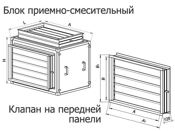 Таблица габаритных размеров приемных блоков для центральных кондиционеров