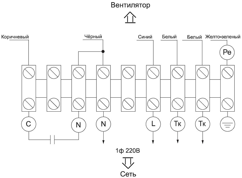Схема подключения трехфазных вентиляторов на 220В с термозащитой